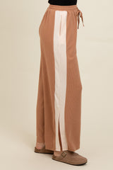 Camel Contrast Stripe Side Slit Pants