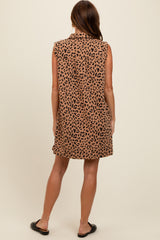 Camel Animal Print Sleeveless Shirt Dress