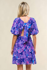 Purple Floral Open Back Dress