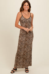 Brown Animal Print Fitted Maxi Dress