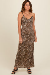 Brown Animal Print Fitted Maxi Dress