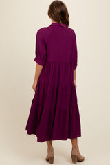 Magenta Collared Button Up Tiered Midi Dress