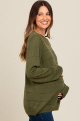 Olive Knit Stitch Detail Long Sleeve Maternity Sweater Top