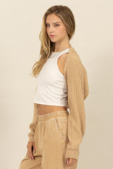 Taupe Ribbed Knit Bolero Cardigan