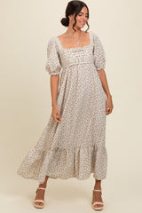 Ivory Floral Pleated Bodice Maternity Maxi Dress