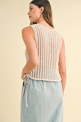 Oatmeal Open Stitch Side Lace Up Detailed Sweater Top
