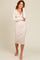 Cream Ribbed Fitted Button Long Sleeve Dress