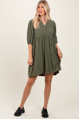 Olive Button Up Split Neck Maternity Dress