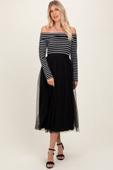 Black Striped Off Should Contrast Knit Mesh Maxi Dress