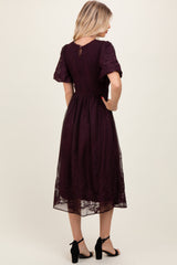 Plum Floral Lace Smocked Midi Dress