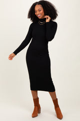 Black Mock Neck Ribbed Sweater Dress