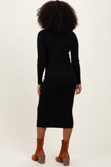 Black Mock Neck Ribbed Sweater Dress