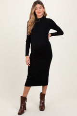 Black Mock Neck Ribbed Maternity Sweater Dress