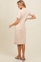 Cream Mock Neck Knit Short Sleeve Maternity Sweater Dress