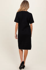 Black Knit Short Sleeve Contrast Trim Maternity Dress