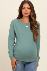 Light Teal Basic Boatneck Maternity Sweater