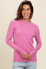 Pink Button Detail Cuff Maternity Sweater