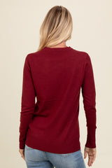 Burgundy Button Detail Cuff Sweater