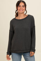 Grey Stitch Detail Long Sleeve Top