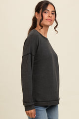 Grey Stitch Detail Long Sleeve Top