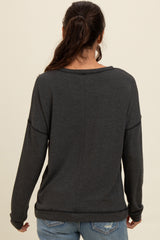 Grey Stitch Detail Long Sleeve Top