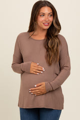 Mocha Drop Shoulder Maternity Long Sleeve Top