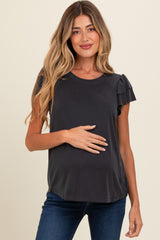 Black Ruffle Short Sleeve Maternity Top