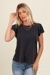 Black Ruffle Short Sleeve Top