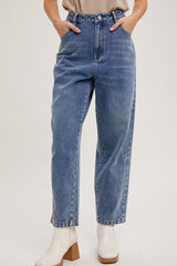 Medium Wash Mid Rise Barrel Jeans