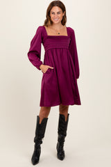 Plum Satin Pleated Detail Bodice Maternity Dress