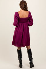 Plum Satin Pleated Detail Bodice Dress