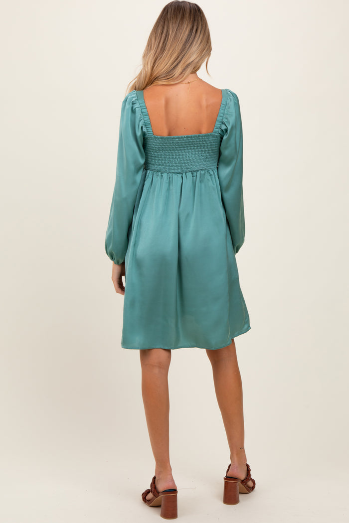 Light Olive Satin Pleated Detail Bodice Maternity Dress