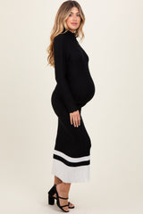 Black Colorblock Hem Mock Neck Maternity Sweater Dress