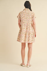 Natural Combo Floral Corduroy Tiered Mini Dress