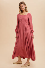 Desert Rose Ruched Bodice Square Neck Maxi Dress