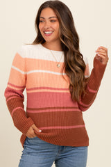 Peach Mixed Stripe Maternity Sweater