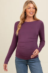 Plum Ruched Long Sleeve Maternity Top