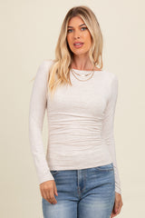 Beige Ruched Long Sleeve Top