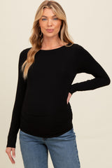 Black Ruched Long Sleeve Maternity Top