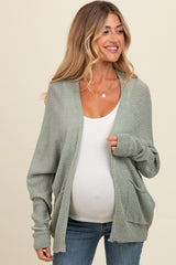 Light Olive Pocketed Open Maternity Cardigan