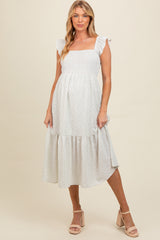 Cream Ruffle Strap Smocked Maternity Mid Dress