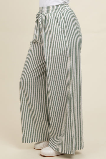 Light Olive Striped Wide Leg Pants