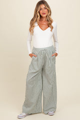 Light Olive Striped Wide Leg Maternity Pants