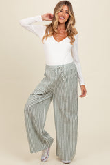 Light Olive Striped Wide Leg Maternity Pants