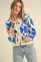 Electric Blue Bow Front Crop Sweater Cardigan