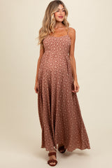 Mauve Floral Cutout Tie Back Maternity Maxi Dress