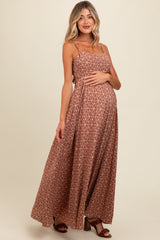 Mauve Floral Cutout Tie Back Maternity Maxi Dress