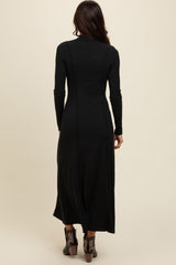 Black  Ribbed Exposed Seam Mock Neck Dress