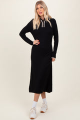 Black Ribbed Contrast Trim Polo Maternity Midi Sweater Dress