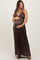 Brown Metallic Deep V-Neck Cutout Tie Back Maternity Maxi Dress